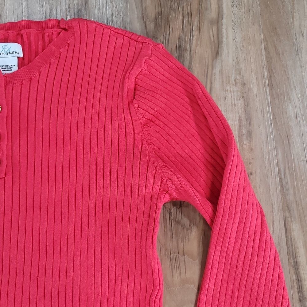 🔺️Jaclyn Smith Coral Ribbed Button Neck 3/4 Sleeve Top XLarge - Picture 5 of 9